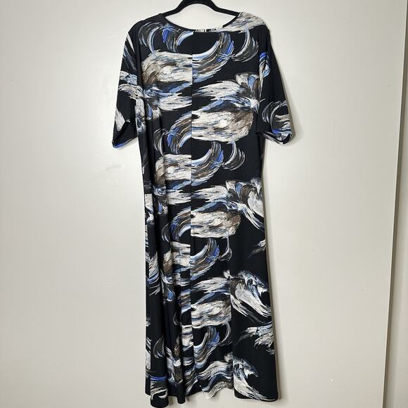 Attitudes by Renee Como Jersey Elbow Sleeve Maxi Dress 1X Petite Artsy Office - Picture 4 of 9